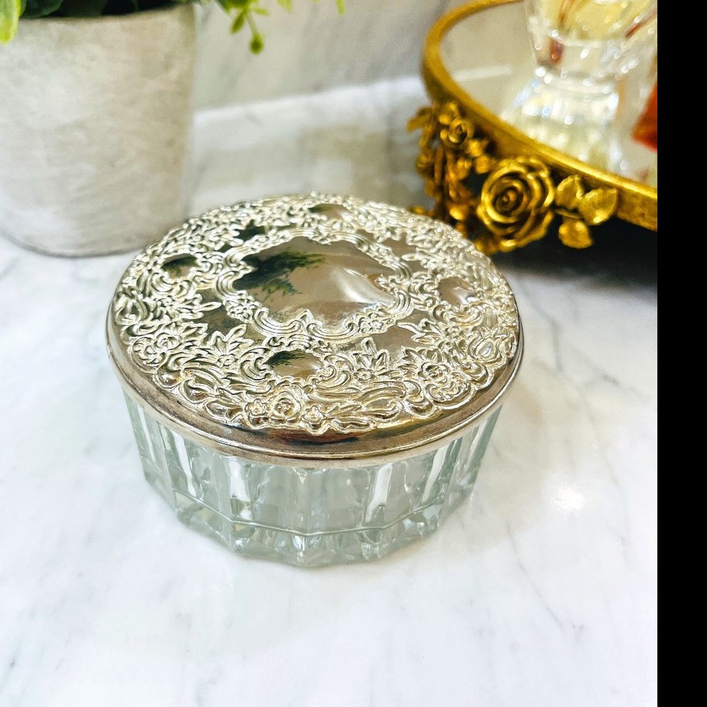 VTG silver and glass vanity bowl with mirror - Picture 2 of 9
